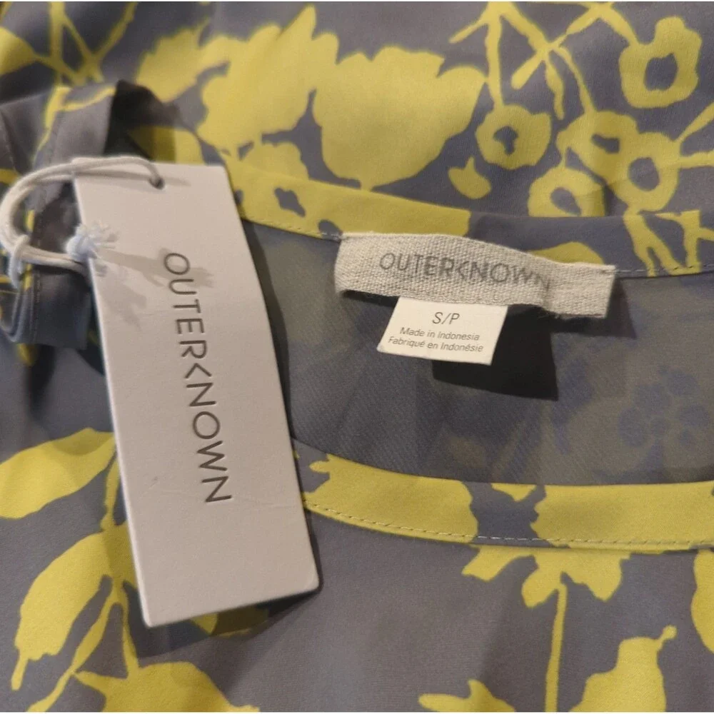 Outerknown Ellison Slip Dress Maxi Womens Small Gray Yellow Floral Sleeveless
